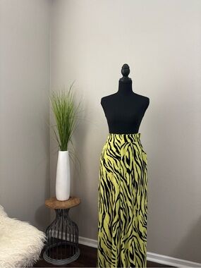 Neon Yellow Zebra Print Maxi Pant- Women